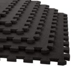 High-density black EVA foam interlocking gym mat by EASY HOME, ideal for home workouts and floor protection.