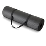 AmazonBasics 13mm Extra Thick Black Yoga and Exercise Mat with Carrying Strap – Joint-friendly cushion for home workouts"
